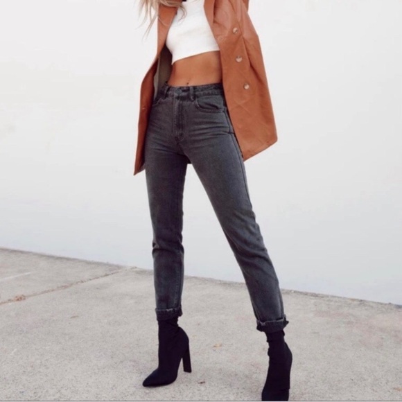 Princess Polly 100% Cotton slim fit straight ankle mom jean 0-2 24-26” gray wash - Picture 11 of 13